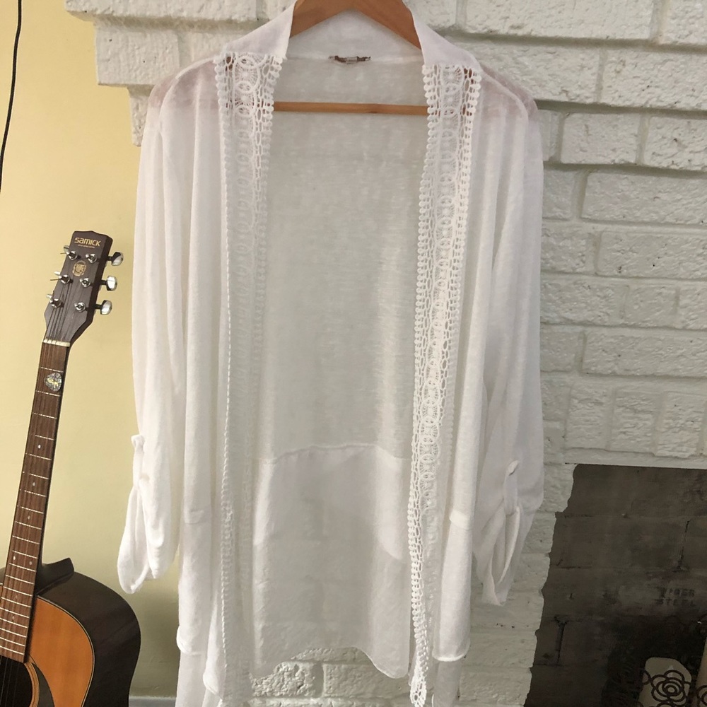 viscose/silk, white slub-like cardigan, 2x